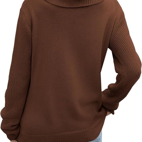 Elegant Women's Cable Knit Turtleneck Sweater - Cozy Brown Pullover for Winter - Picture 2 of 6